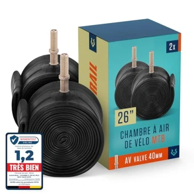 Image de Alphatrail VTT Chambre à Air Vélo Rick 26 Pouces AV Schrader Valve 2X Ensembles avec Mobilité Garantie I Compatible Pneu Continental, Conti, Schwalbe, Maxxis, Michelin &amp; Vittoria