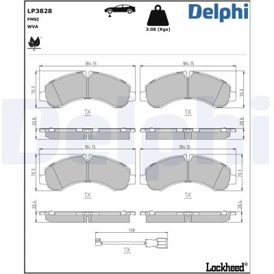 Image de DELPHI LP3828 Jeu de plaquettes frein contact signal d&#039;usure inclus avec tôle anti bruit accessoires MITSUBISHI: Canter 7.Generation