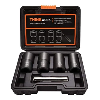 Image de THINKWORK Set de douilles à torsion Extracteur d&#039;écrous roue 5 pièces métriques boulons et Outils