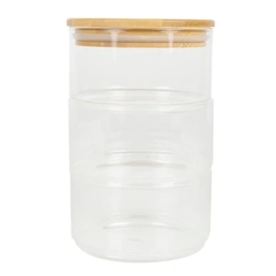 Image de BIRAMBEAU Bocal 3 compartiments en verre, 1 couvercle bambou