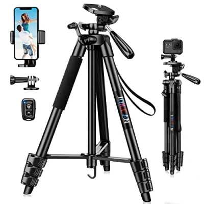 Image de JOILCAN Trepied Smartphone en Aluminium 137cm, Extensible Trépied Téléphone avec Télécommande &amp; Support, Portable Appareil Photo Compatible iPhone/Samsung/Huawei/Petit Caméra
