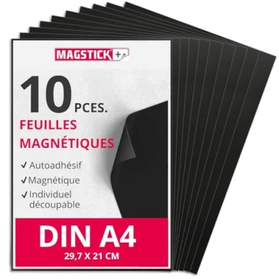 Image de Lot de 10 feuilles papier magnétique I Blanc DIN A4 DIY Dos Imprimable avec les imprimantes à jet d&#039;encre courantes Pour écrire, imprimer ou comme photo