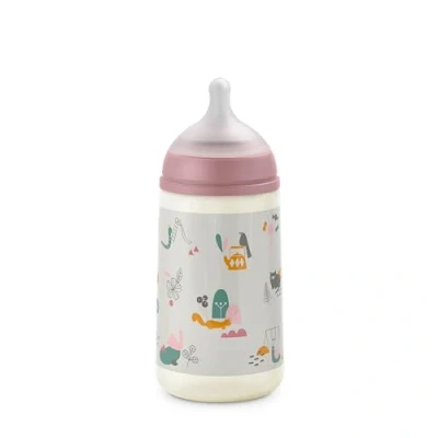 Image de Suavinex, Biberon 270 ml. Avec Tétine Symétrique SX Pro en Silicone à Débit Moyen (M). Valve Anti Colique. Fin Ultra Doux. Pour Bébés, +3 Mois. Walk Rose