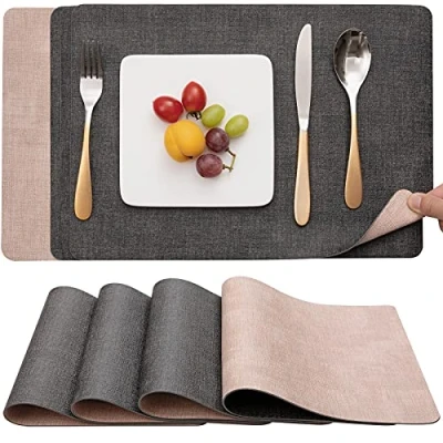 Image de Set de Table Myir JUN, Sets Lavable Double Face Bicolore en Cuir, Antidérapants Faciles à Nettoyer, Lot 4