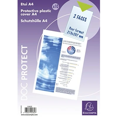 Image de Exacompta Réf. 5382E Sachet de 10 étuis protection simple 2 faces pour protéger les documents au format A4 (29,7 x 21 cm) En PVC lisse 20/100ème Usage intensif Couleur cristal