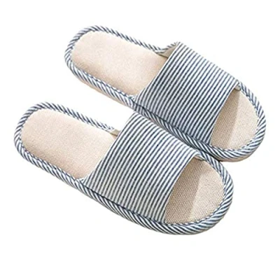 Image de AioTio Femmes et Hommes Cotton Flax Casual Soft Light à Bout Ouvert Pantoufles Maison Confortables Respirables Antidérapant pour intérieur extérieur(36/37 EU, Bleu)