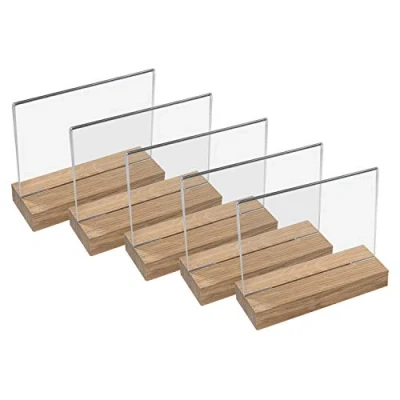Image de HMF 46943 Présentoir de Table Acrylique avec Base en Bois 5 Pièces DIN A5 Format Paysage Transparent