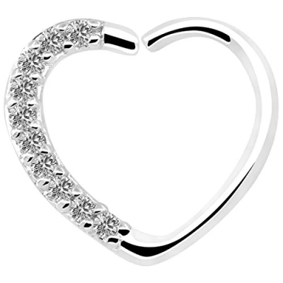 Image de OUFER Boucles d&#039;oreilles daith en forme de cœur 16 g avec fermeture à droite Bijoux piercing argent transparent zircone cubique pour cartilage, tragus Cadeau femme (plaqué or blanc