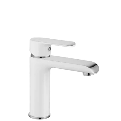 Image de Rea Robinet de LAVABO BLOOM WHITE CHROM BAS Mitigeur Salle Bain en Laiton Monocommande Chaude et Froide Réglable Lavage à la Main (chrome/blanc)