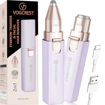 Image de Épilateur pour sourcils et poils du visage femmes: Rasoir électrique 2 en 1 le les lumière LED intégrée l&#039;épilation des lèvres corps (Violet)
