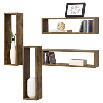 Image de [en.casa] Lot de 4 Étagères Murales Design Set d&#039;Étagères Flottantes Stylées Montage Horizontal ou Vertical Capacité Charge 7 kg Panneau Particules 59 x 15 17 cm Bois Foncé