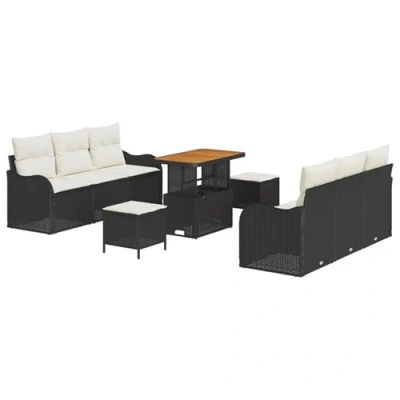 Image de Ensemble de Canapé Jardin 9 Pièces avec Coussins Noir Poly Rotin Acacia vidaXL, 2 Places 3362220
