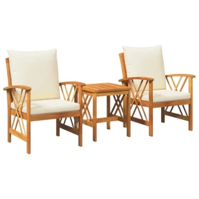 Image de Ensemble de salon jardin 3 pièces avec coussins en bois d&#039;acacia massif 4106449