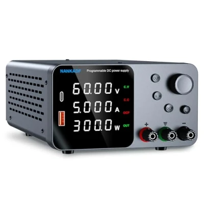 Image de alimentation de laboratoire 60 V 5 A, CC réglable avec interface USB A/Type C, réglage l&#039;encodeur pour et maintenance électronique