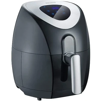 Image de SEVERIN Friteuse à air chaud 1500 W, sans huile avec technologie et 6 programmes, électrique odeur pour légumes ou viande, Inox Brossé/Noir, FR 2430