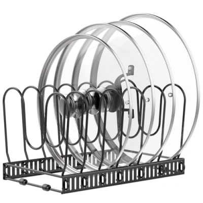 Image de Housolution Rangement Poele et Casserole pour Tiroir Cuisine, Range Couvercle avec 7 Compartiments Réglables, Porte Casseroles Noir