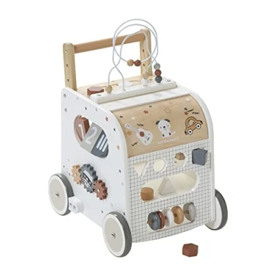 Image de VERTBAUDETChariot de marche cube d&#039;activités avec freins en bois multicoloreTU