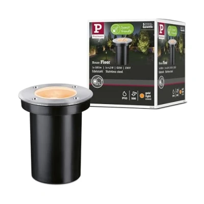 Image de Paulmann 94732 luminaire d&#039;extérieur LED encastré de Sol lumière dorée Respect des Insectes IP65 Rond 110mm 2200K 4,3W 320lm, Plastique GU10, 4.3 W, Acier Inoxydable brossé