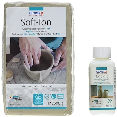 Image de GLOREX 6 8075 300 K Kit d&#039;argile douce 2500 g Blanche Durcit à l&#039;air ou inflammable 100 ml Pour sceller