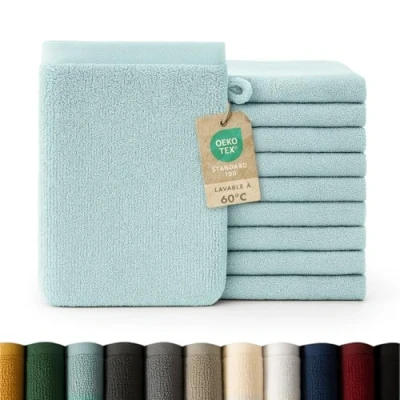 Image de Blumtal Gant De Toilette Lot 10 Gants Coton Bleu Clair Certifié Oeko TEX®