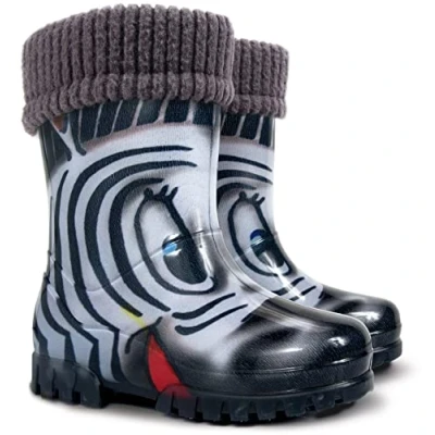 Image de Demar Bottes de pluie en caoutchouc chaudes doublées polaire pour enfants, Zèbre noir., 32/33 EU