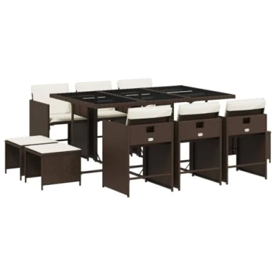 Image de vidaXL Ensemble à Manger de Jardin avec Coussins 11 pcs, Table et Chaises Dossier Rabattable, Meubles d&#039;Extérieur Patio 3211569