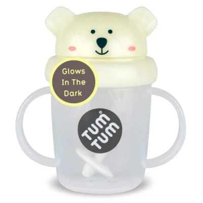Image de TUM Tasse avec Paille lestée, anti fuite, d’Apprentissage pour Bébé, Couvercle Rabattable, en Silicone (Pete l’Ours Polaire 200ml)