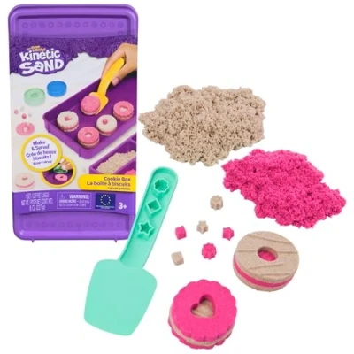 Image de Kinetic Sand Sable Magique Boite à Biscuits 227 G + 3 Accessoires Sculptez l&#039;Infini ce Modeler comme de la Pâte Jouet Sensoriel Enfant Ans et
