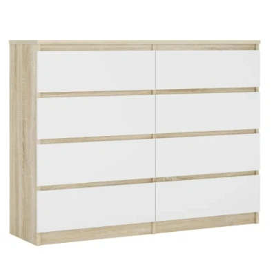 Image de 3E 3xE living.com Commode 120 cm, avec 8 tiroirs, Couleur : Chêne Sonoma/Blanc, D L cm x P 39 H 102