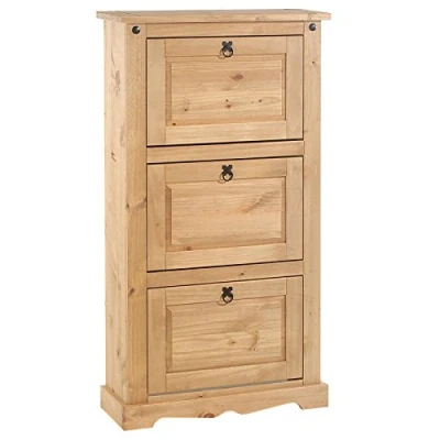 Image de IDIMEX Meuble à Chaussures Tequila Style Mexicain Armoire avec 3 abattants, en pin Massif Finition teintée et cirée