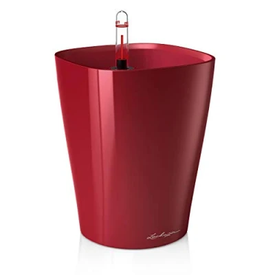 Image de Lechuza Pot de Fleurs d&#039;Interieur Deltini Réserve d&#039;Eau Intégrée Coloris Rouge Scarlet Ø 14 x 18 cm