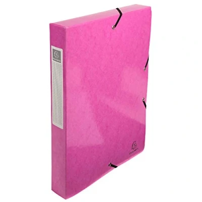 Image de Exacompta Réf. 59924E 1 boite de classement avec élastiques IDERAMA en carte lustrée 600g/m2 Dos 4 cm dimensions 25 x 33 pour documents A4 couleur rose livrée montée