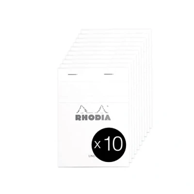 Image de RHODIA 13601Cpack Bloc Notes Agrafé N13 White A6 Ligné 80 Feuilles Détachables Papier Clairefontaine Blanc g/m² Couverture en Carte Enduite Paquet de 10 blocs