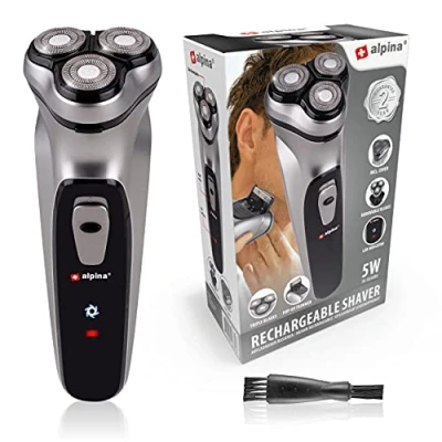 Image de Alpina Rasoir Homme Batterie USB 3 Têtes de Rasage Flottantes Tondeuse Pop Up Avec Brosse Nettoyage et Capuchon Protection Câble