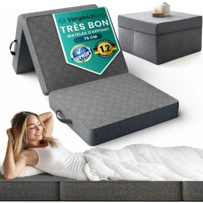 Image de DYNMC you Matelas Pliant 120x195x14 cm d&#039;invité Pliable pour 2 Moyen H3 Test TRÈS Bon Lit avec Housse Oeko TEX Standard de Sol