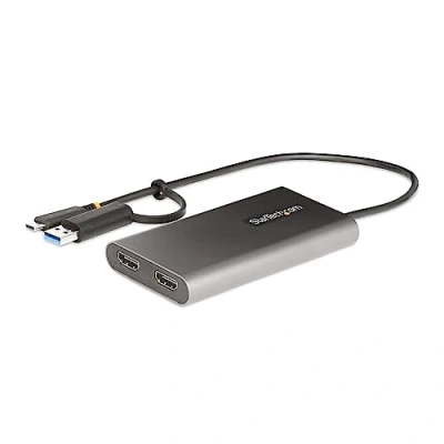Image de StarTech.com Adaptateur USB C vers Double HDMI ou A 2x 4K 60Hz 100W Power Delivery Pass Through Câble Intégré de 30cm Convertisseur (109B USBC HDMI)
