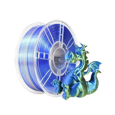 Image de iBOSS filament d&#039;imprimante 3D PLA PLUS, PLA+ 1,75 mm de soie bicolore, d&#039;impression brillant co extrusion 1kg (2.2lbs), Silk Bicolore Bleu et Or