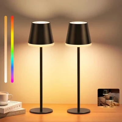 Image de NIBSHOOM Lampe de Table Sans Fil Rechargeable,5200mAh Dimmable Chevet avec Lumière chaude et RGB,Hauteur Réglable &amp; IP54 Étanche pour Extérieur,Chambre,Dîner,Jardin,Café(2 pièces)