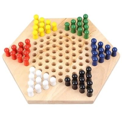 Image de SatcOp Jeu de Dames Chinoises Logique Développement la Pensée Intéressant Matériel en Bois avec Pièces d&#039;échecs pour Maison Camping