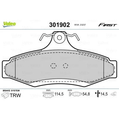 Image de VALEO 301902 Jeu de plaquettes frein FIRST Essieu arrière contact signal d&#039;usure exclu sans tôle anti bruit DAEWOO: Nubira Break, Berline