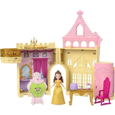 Image de Mattel Disney Coffret Le Château de Belle la collection Histoires à Empiler, maison poupée avec mini et 9 éléments jeu, inspiré du film Bête, pour enfants, JDP54