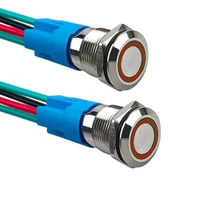 Image de Aiqeer 2 Pièces 12 mm Commutateur Bouton Poussoir Momentané, 12V / 24V 3A Interrupteur à en Acier Inoxydable Étanche IP66, avec Prise Pré Câblée (LED Jaune)