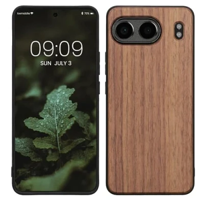 Image de kwmobile Housse Compatible avec OnePlus Nord 4 5Gcoque Étui de Protection Rigide en Bois Cadre TPU Brun foncé