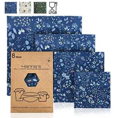 Image de Hanna&#039;s Bienenwachstücher Lot de 8 lingettes en cire d&#039;abeille pour aliments I Beeswax Wrap Toile cirée réutilisable Papier ciré