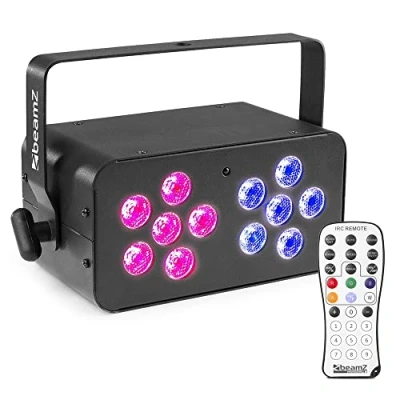 Image de Beamz DJ Bank 124 Barre Lumineuse avec LED, 4,5,8, 11 Canaux DMX, Effet Wash, Entrée/Sortie DMX XLR, Shows Préprogrammés, Télécommande Incluse Idéale pour l&#039;Animation de Fêtes