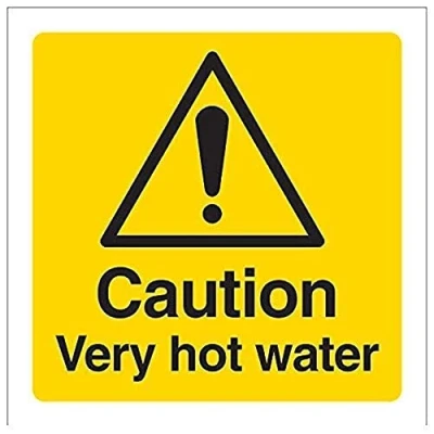 Image de vsafety 62017 af r Panneau d&#039;avertissement &quot;Attention l&#039;eau très chaude Température, en plastique rigide, Carré, 100 mm x mm, noir/jaune