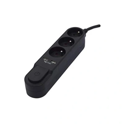 Image de CHACON Bloc Design 3x16A avec Interrupteur + 2 USB 3m Noir