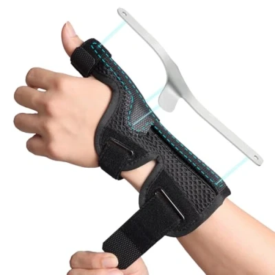 Image de DrFinger Attelle De Pouce Gauche &amp; Droite, Respirant Orthèse Tendinite et Poignet, pour Ténosynovite Quervain, BlackBerry, Arthrite, Rhizarthrose, Femme Homme Noir (L/XL)