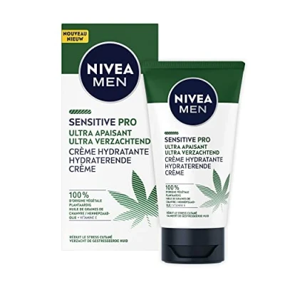 Image de NIVEA MEN Crème hydratante visage ultra apaisante Sensitive Pro (1 x 75 ml), à l’Huile de Chanvre Bio, Soin homme la formule vegan