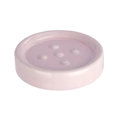 Image de WENKO Porte Savon céramique Polaris, Rond, Rose Pastel, ø11 x 2.5 cm